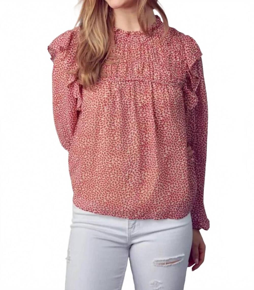 NEW EN MERCI high ruffle neckline blouse in red